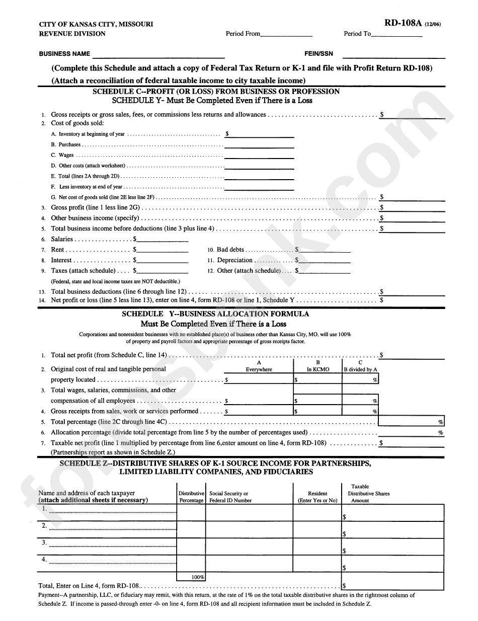 Form Rd-108a - Profit/loss From Business Or Profession