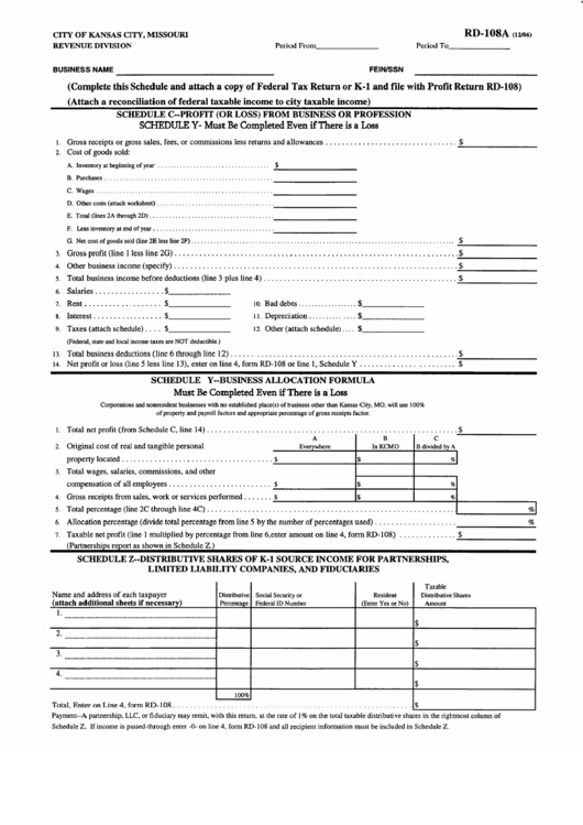 Form Rd-108a - Profit/loss From Business Or Profession Printable pdf