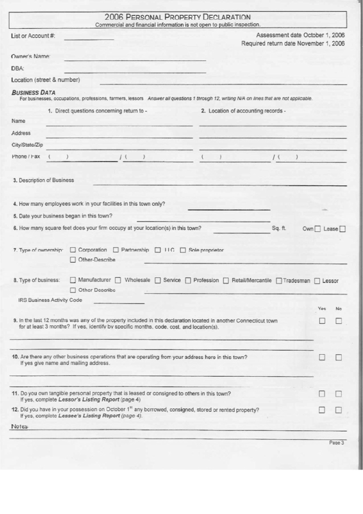 Personal Property Declaration Form Printable pdf