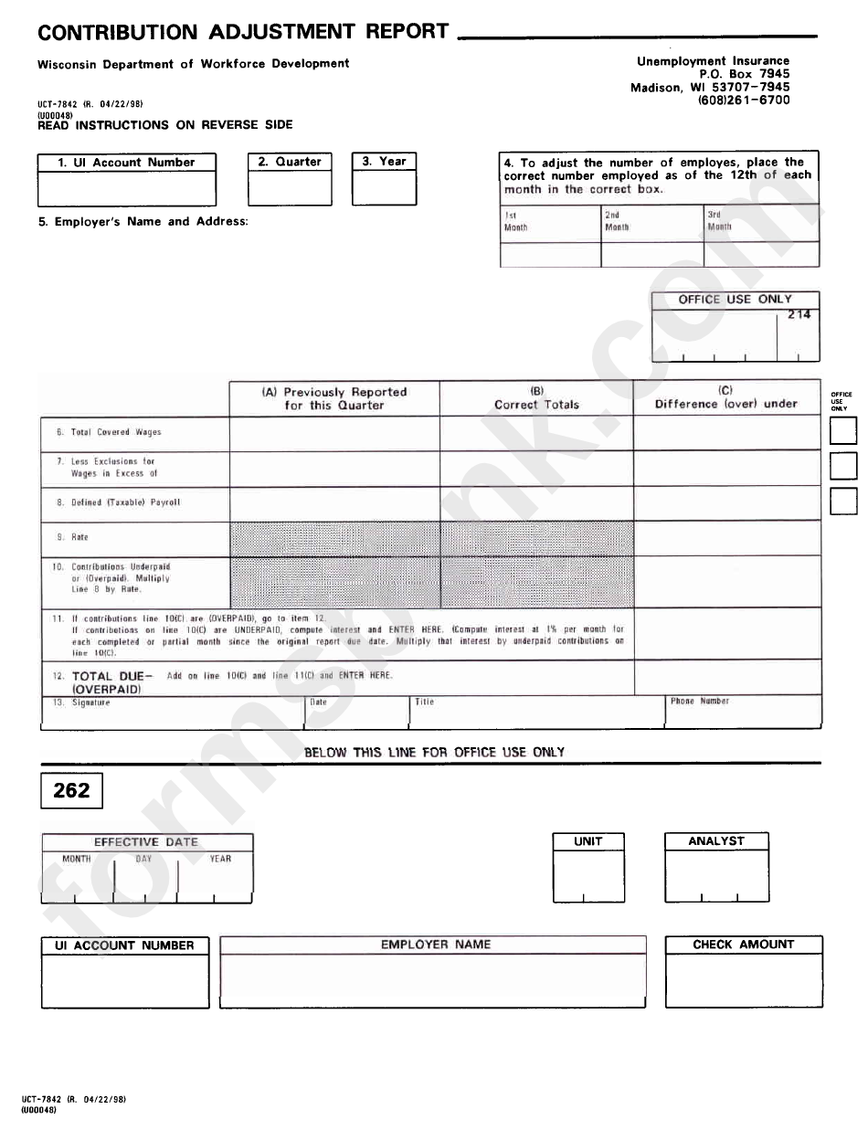 Form Uct-7842 - Contribution Adjustnebt Report