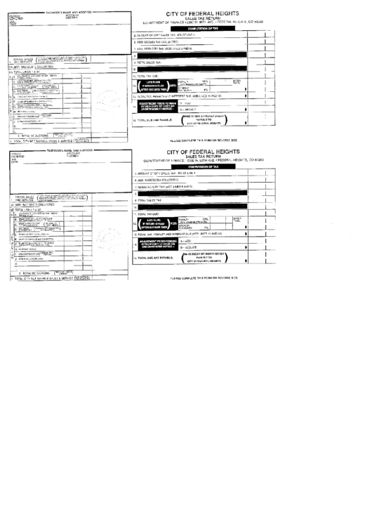 Sales Tax Return Form - City Of Federal Heights Printable pdf
