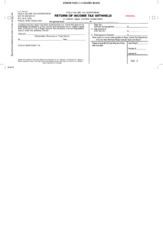 Return Form Of Income Tax Withheld Printable pdf