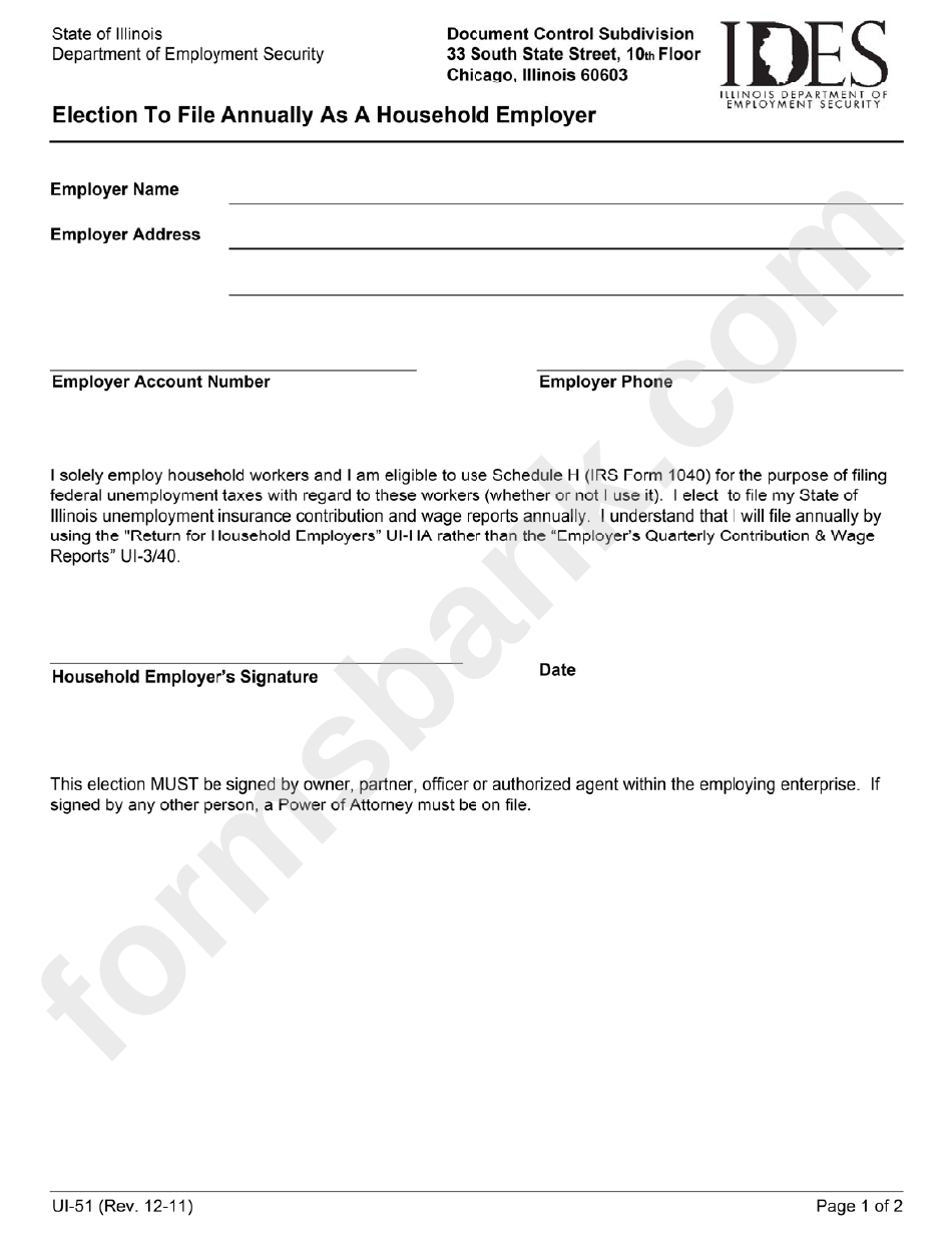Form Ui-51 - Election To File Annually As A Household Employer