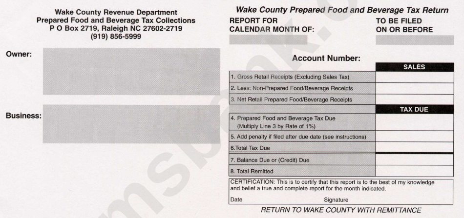 Wake County Prepared Food And Beverage Tax Return Form