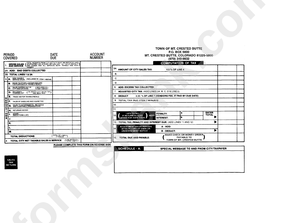 Sales Tax Form - Town Of Mt. Crested Butte