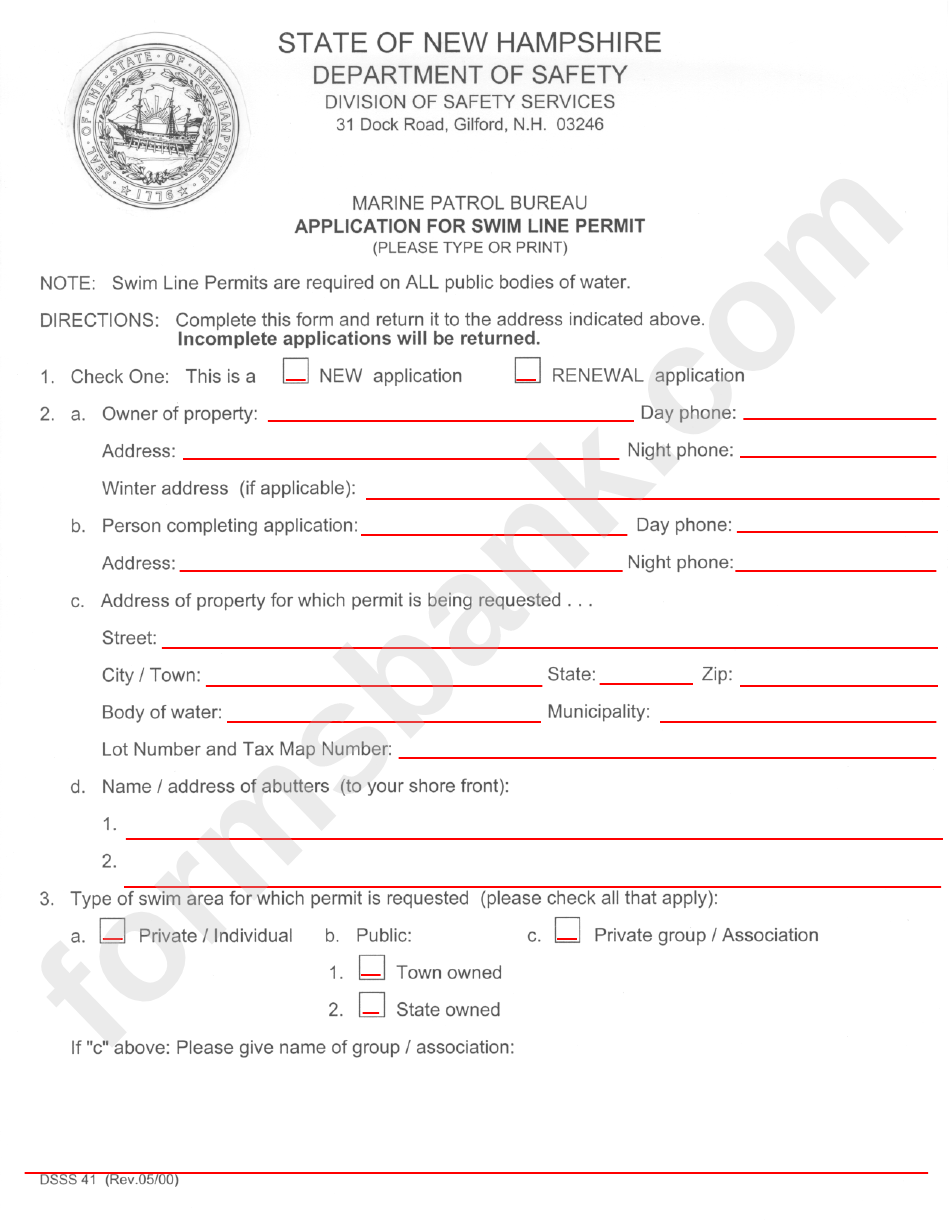 Application For Swim Line Permit Form
