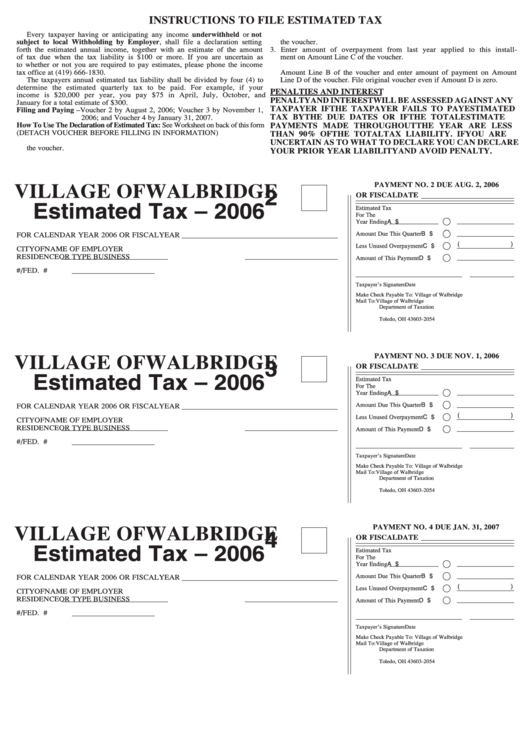 Estimated Tax File Form - Instruction Printable pdf