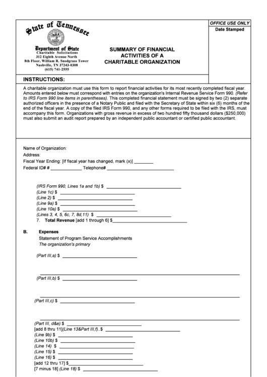 Form Ss-6002 - Summary Of Financial Activities Of A Charitable Organization Printable pdf