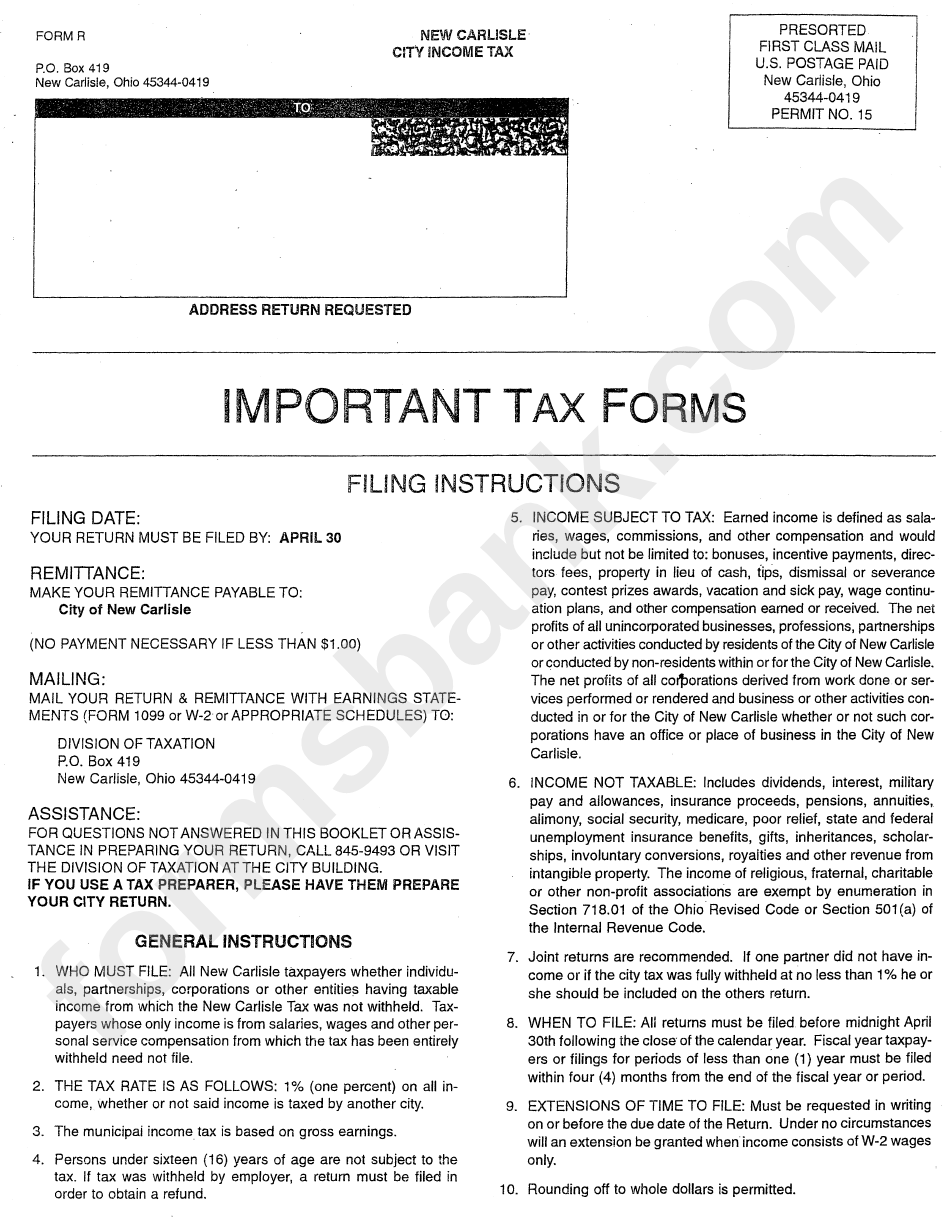 Form R - Inportant Tax Forms