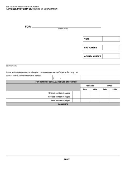 Fillable Form Boe-532 - Tangible Property List Printable pdf