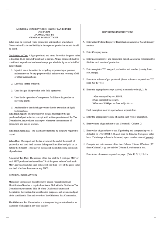 Form Otc - General Instructions Printable pdf
