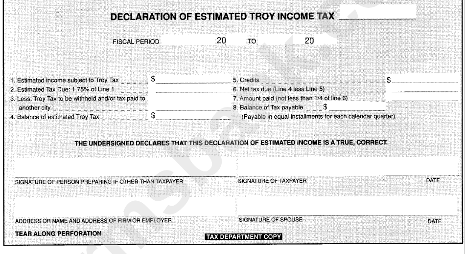 Declaraion Of Estimated Troy Income Tax Form