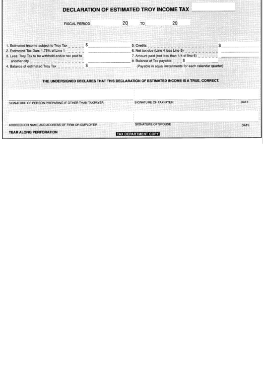 Declaraion Of Estimated Troy Income Tax Form Printable pdf