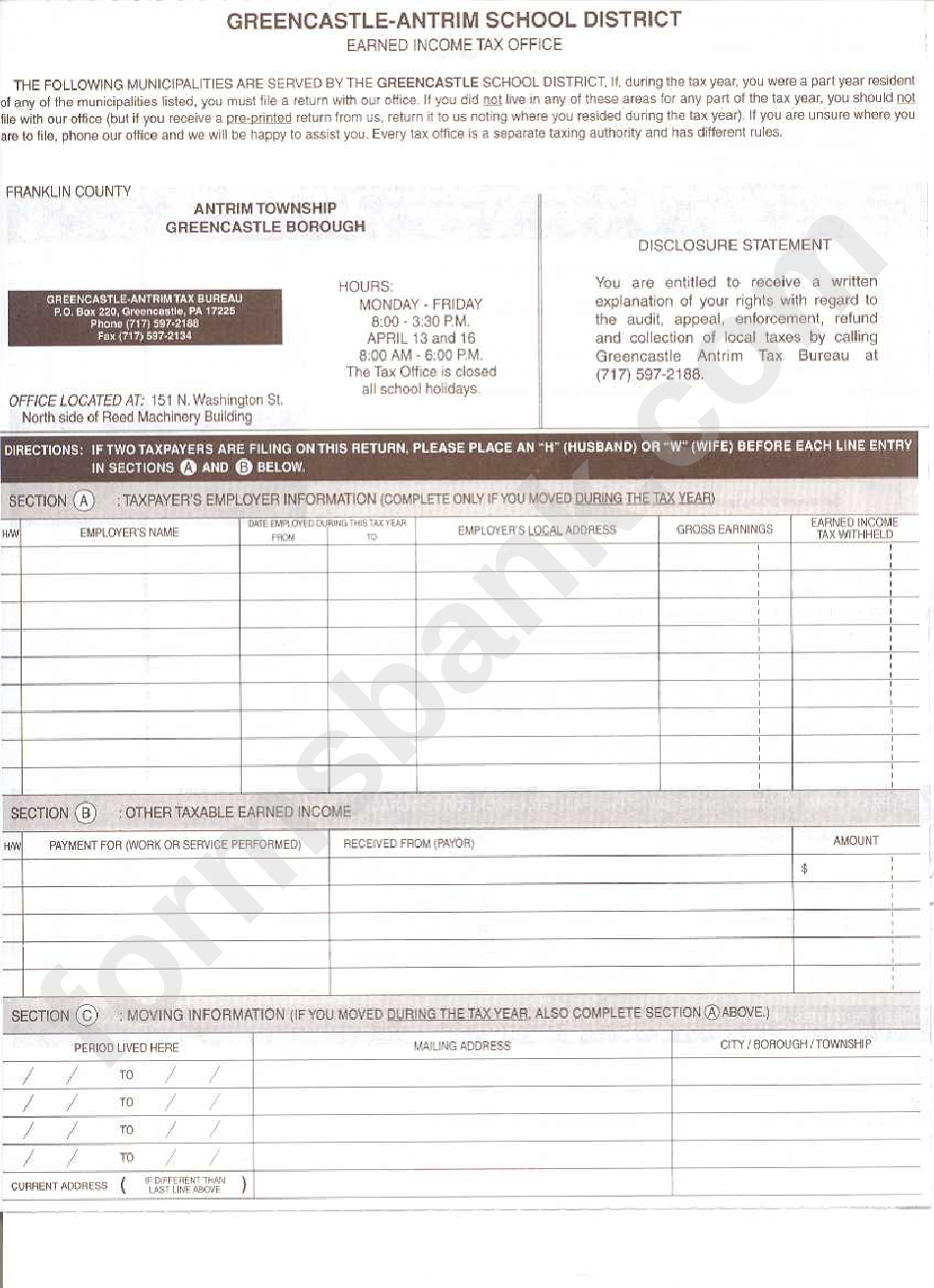 Local Earned Income Tax Return Form