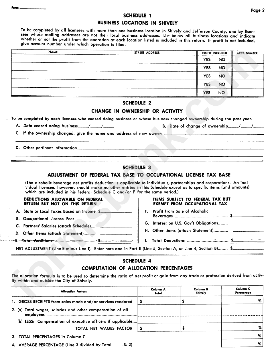 Net Report And Shively Occupational Tax Report Form - City Of Shively - Kentucky