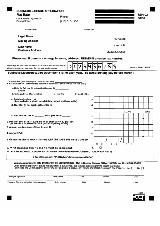 Form Rd-103 - Business License Applicaion Form - State Of Missouri Printable pdf