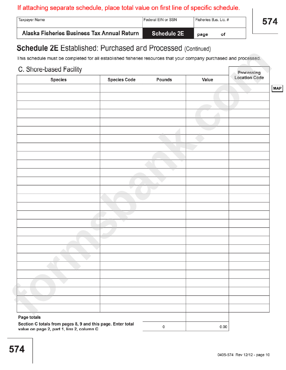 Form 574 - 2012 Fisheries Business Tax Annual Return Template - Alaska