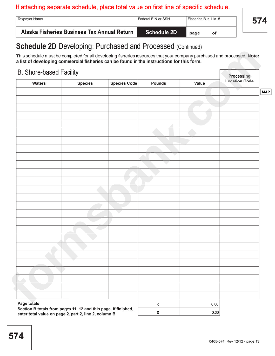 Form 574 - 2012 Fisheries Business Tax Annual Return Template - Alaska