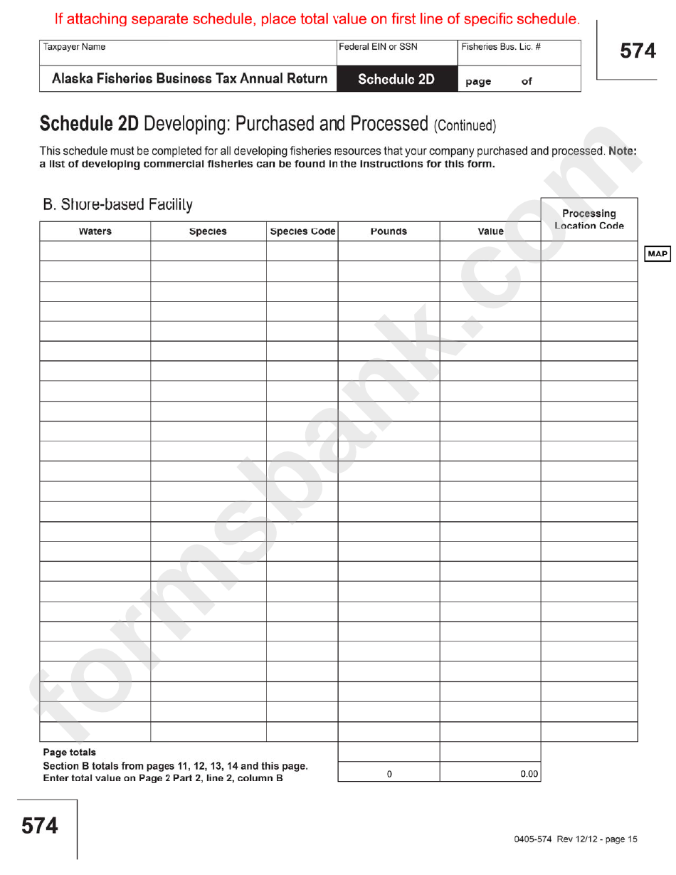 Form 574 - 2012 Fisheries Business Tax Annual Return Template - Alaska