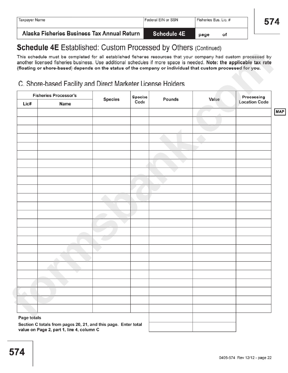 Form 574 - 2012 Fisheries Business Tax Annual Return Template - Alaska