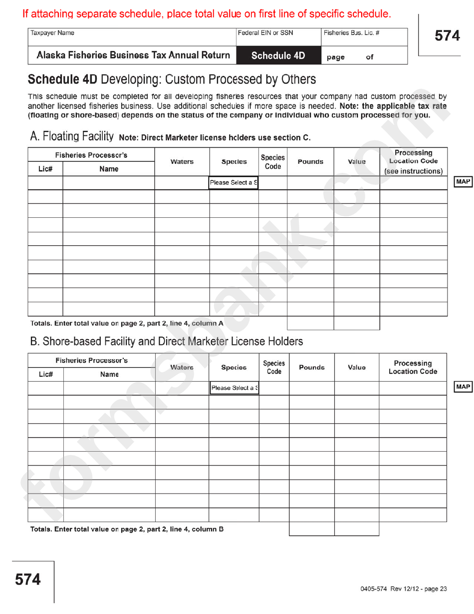 Form 574 - 2012 Fisheries Business Tax Annual Return Template - Alaska