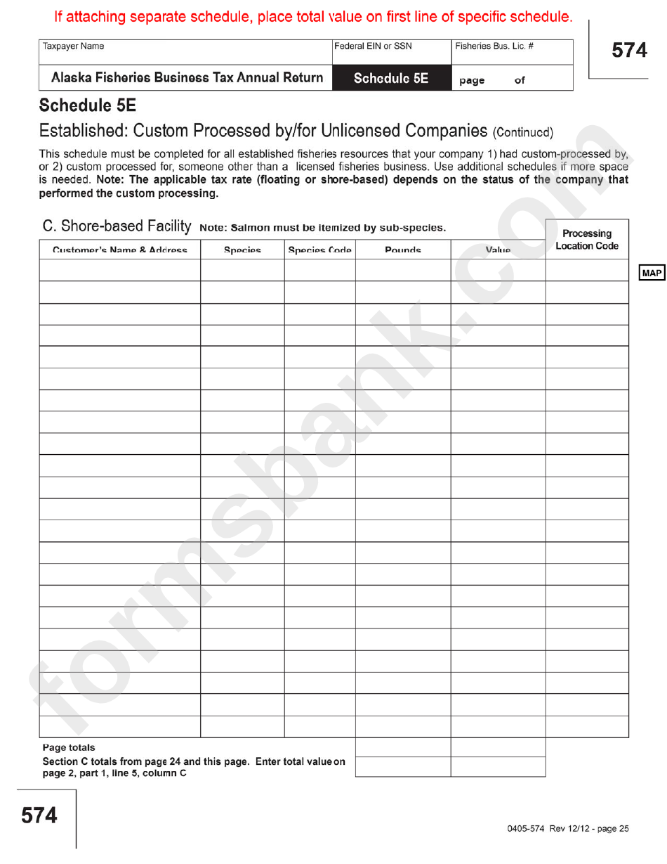 Form 574 - 2012 Fisheries Business Tax Annual Return Template - Alaska