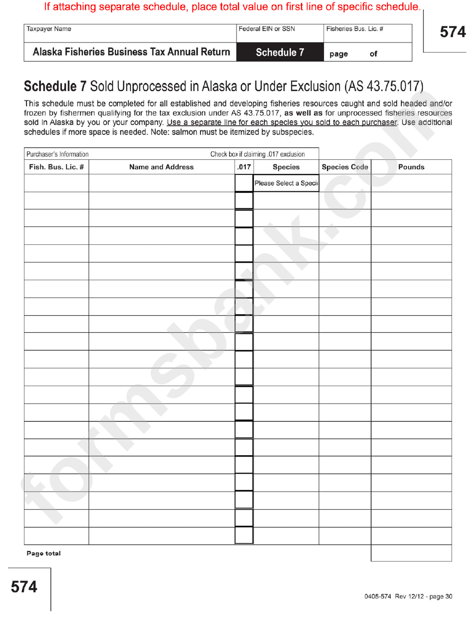 Form 574 - 2012 Fisheries Business Tax Annual Return Template - Alaska