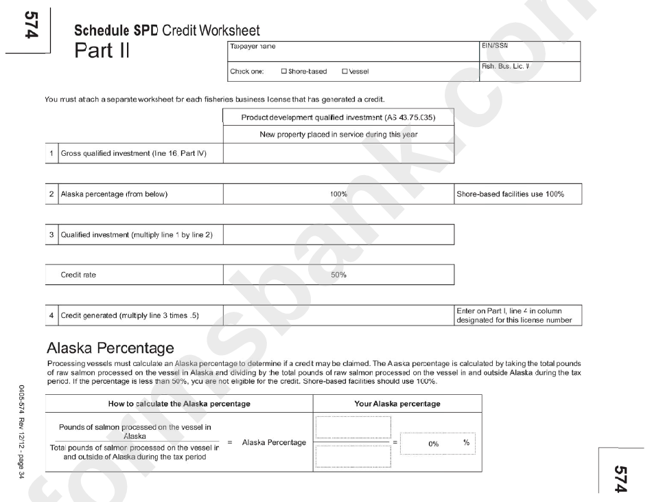 Form 574 - 2012 Fisheries Business Tax Annual Return Template - Alaska