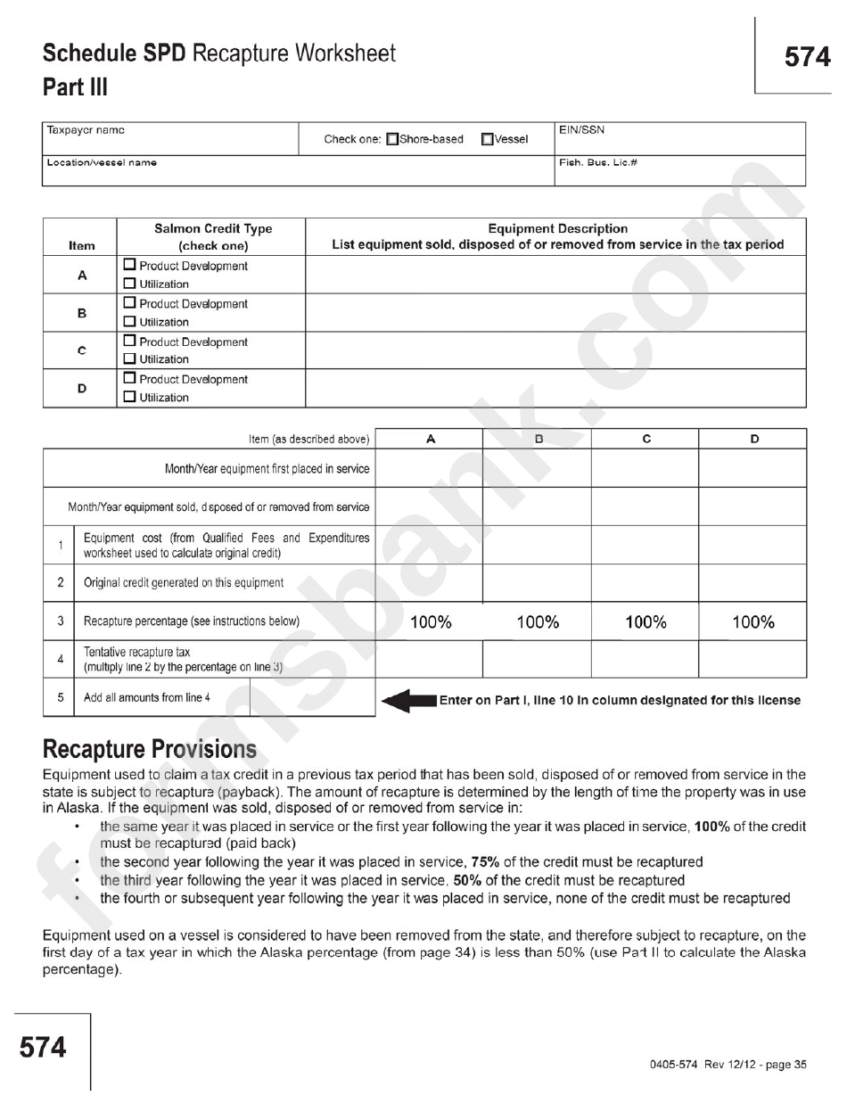 Form 574 - 2012 Fisheries Business Tax Annual Return Template - Alaska