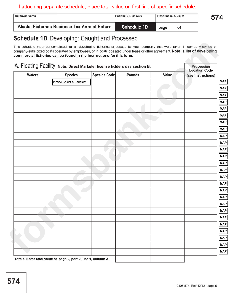 Form 574 - 2012 Fisheries Business Tax Annual Return Template - Alaska