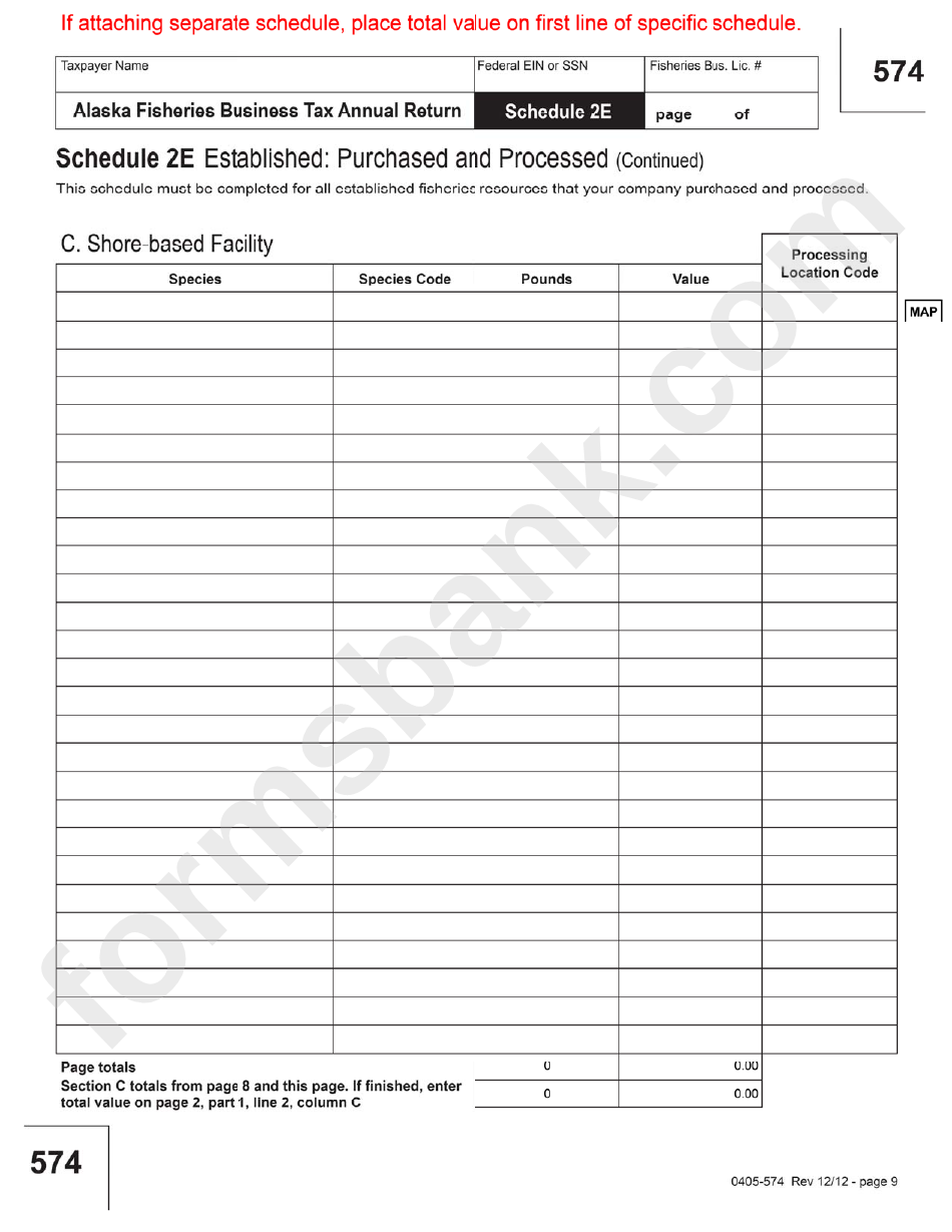 Form 574 - 2012 Fisheries Business Tax Annual Return Template - Alaska