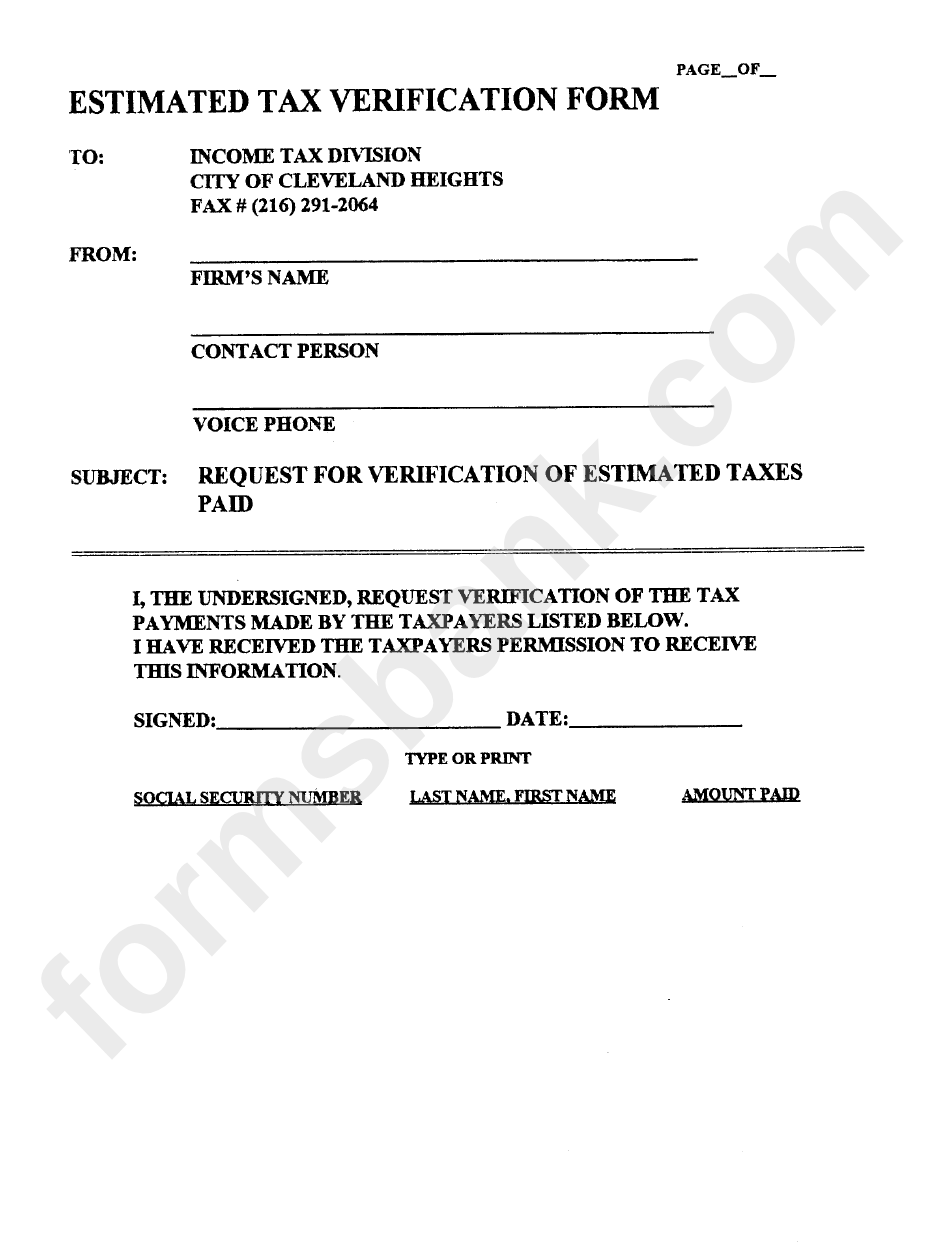 Estimated Tax Verification Form printable pdf download