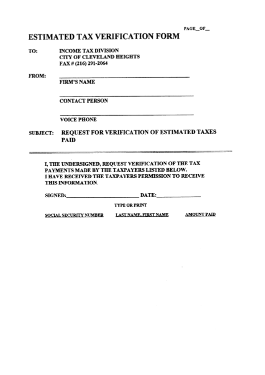 Estimated Tax Verification Form printable pdf download