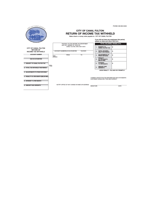 Return Of Income Tax Withheld Form Printable pdf