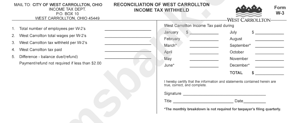 Form W-3 - Reconciliation Of Income Tax Withheld