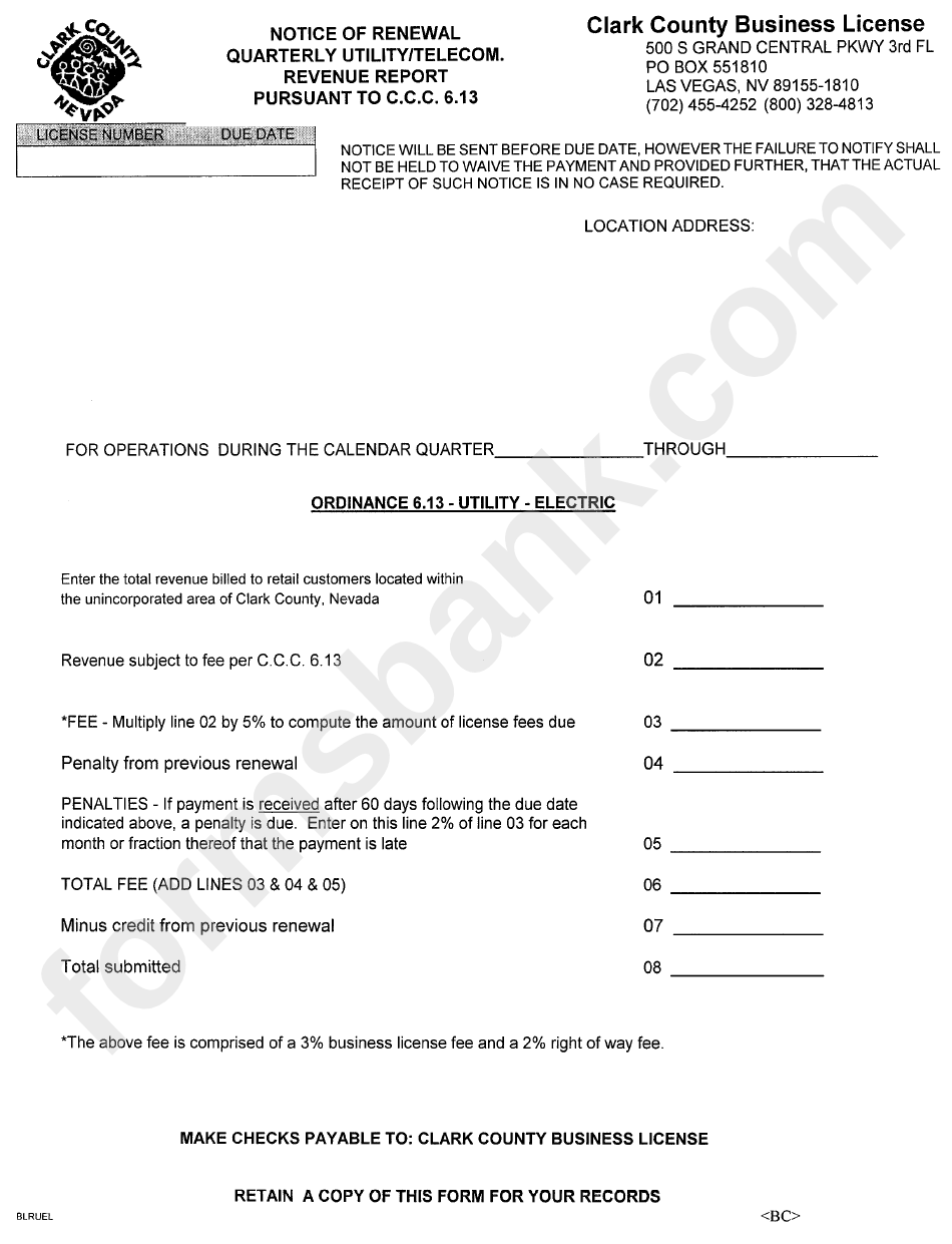 Clark County Business License Form - Notice Of Renewal