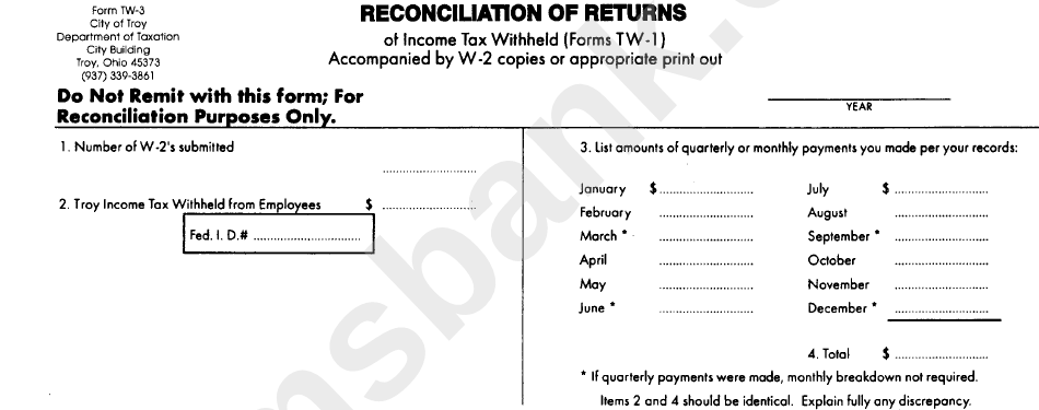 Form Tw-3 - Reconciliation Of Returns