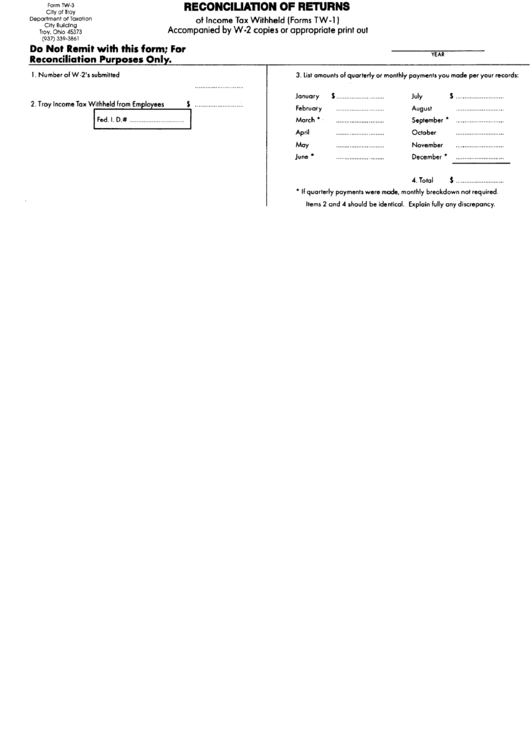 Form Tw-3 - Reconciliation Of Returns Printable pdf