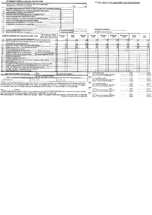 Sales And Use Tax Form - St Tammany Parish Printable pdf