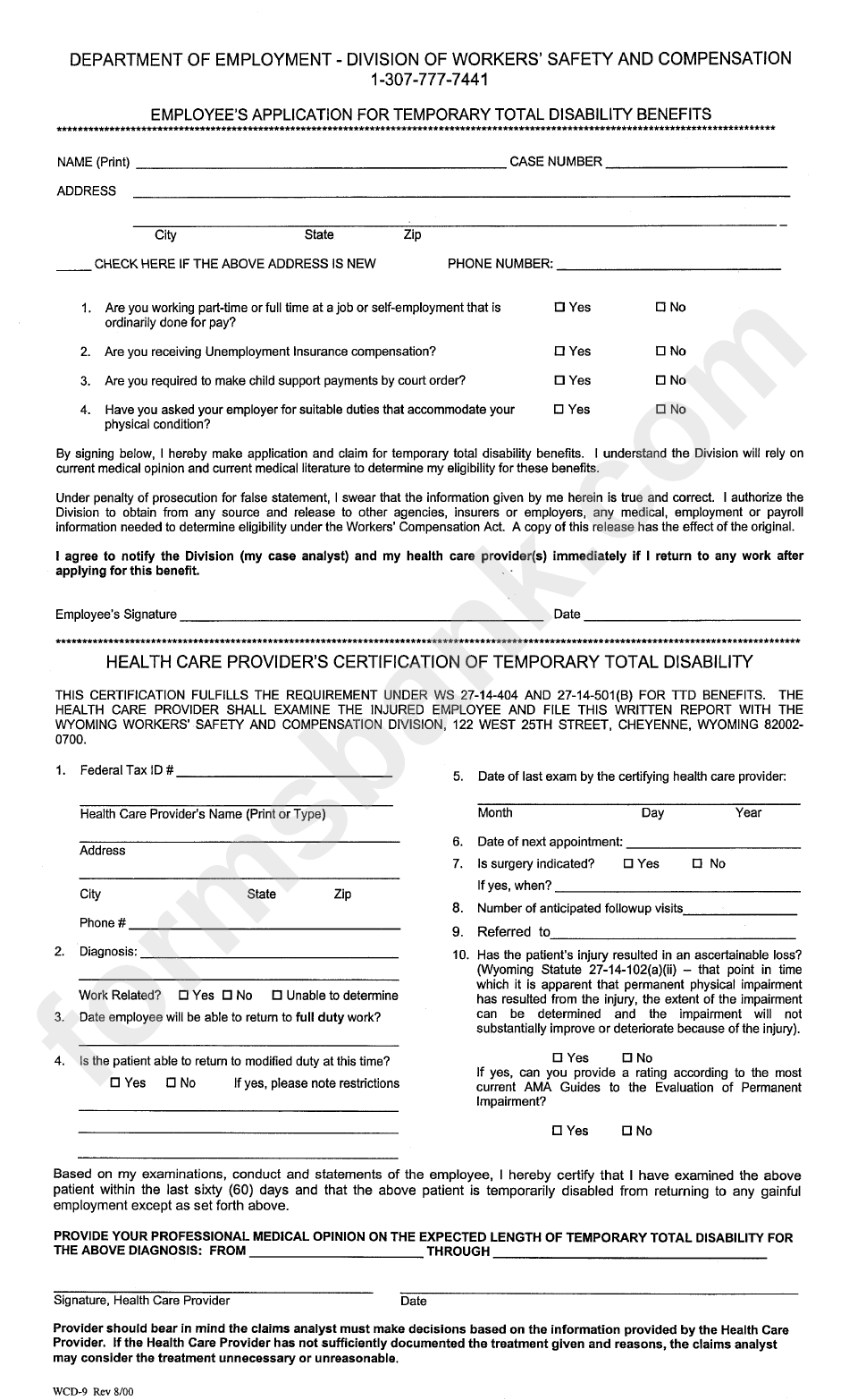 Form Wcd-9 - Employee'S Application For Temporary Total Disability Benefits printable pdf download