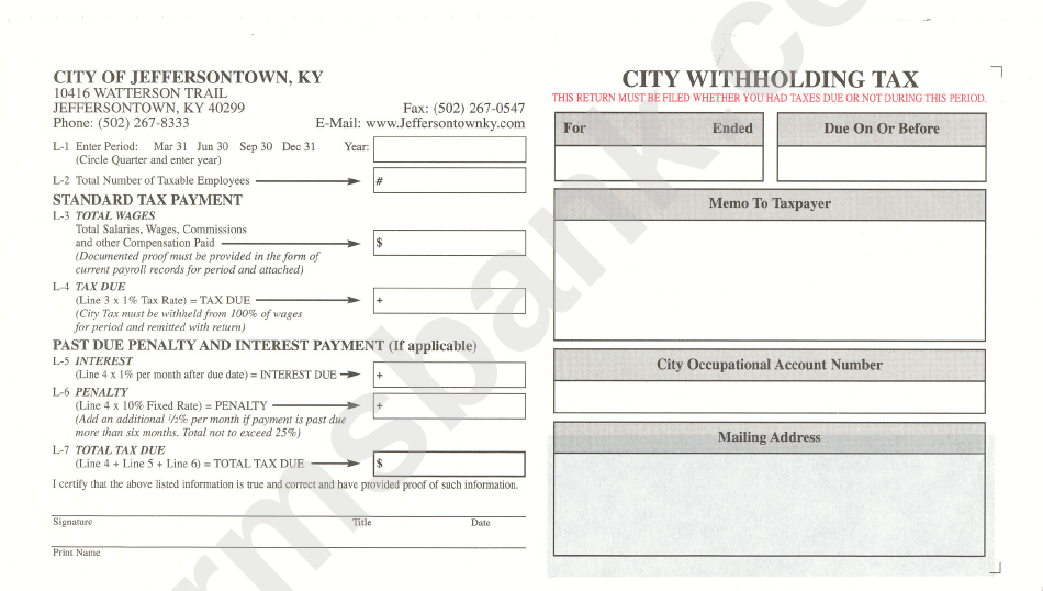 City Withholding Tax Form