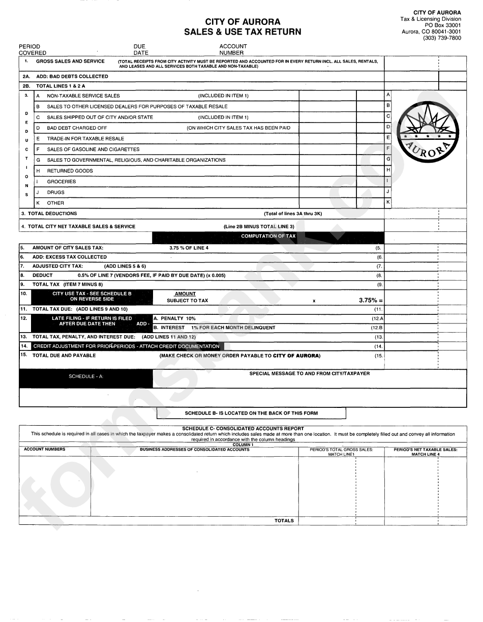 Sales And Use Tax Return Form - City Of Aurora