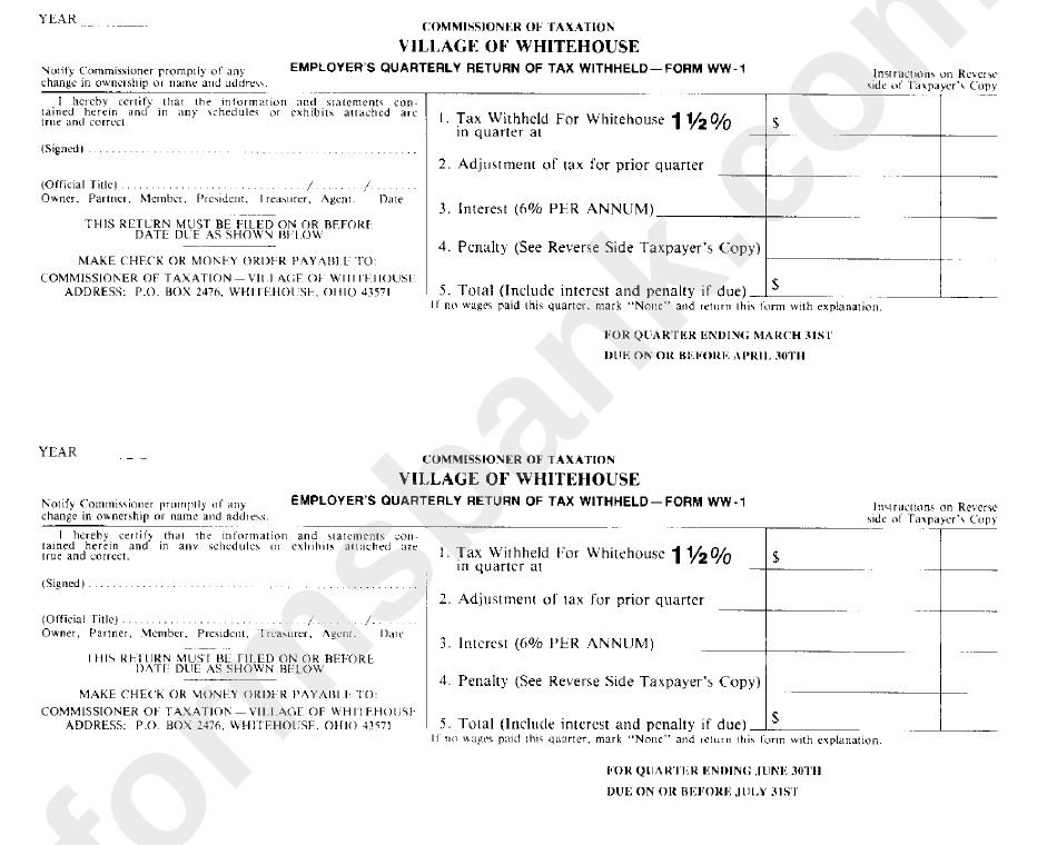 Form Ww-1 - Employer