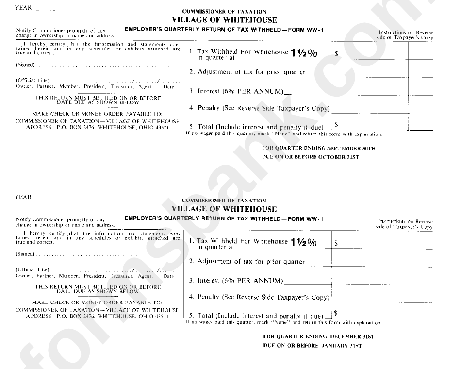 Form Ww-1 - Employer