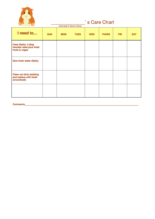 Hamster Care Chart Template Printable pdf