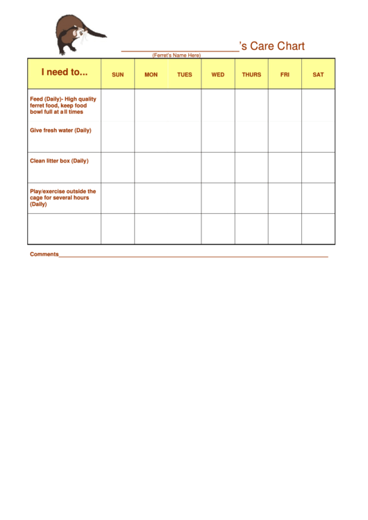 Ferret Care Chart Template Printable pdf