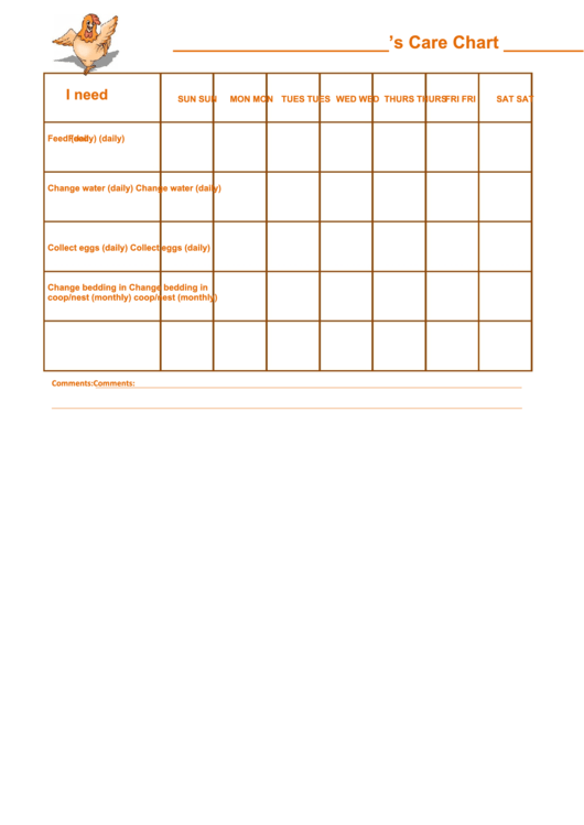 Chicken Care Chart Template Printable pdf