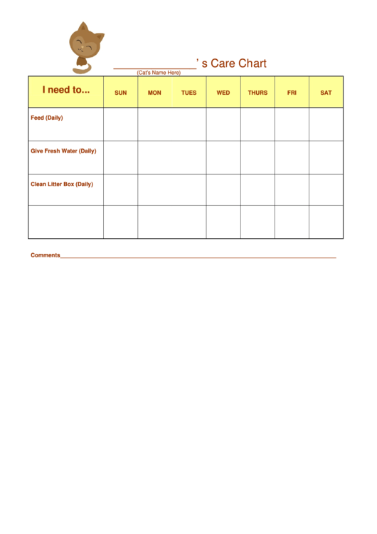 Cat Care Chart Template Printable pdf