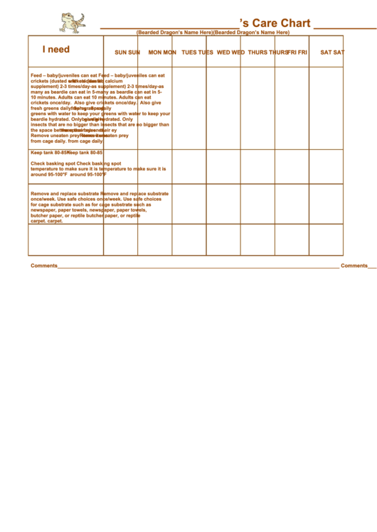 Bearded Dragon Care Chart Template Printable pdf