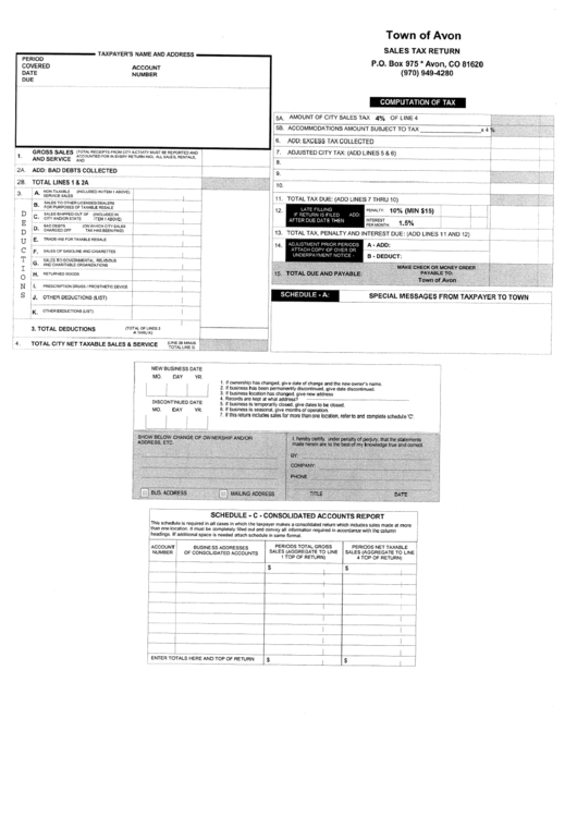 Sales Tax Return Form - Town Of Avon Printable pdf